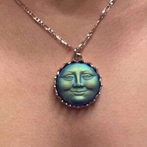 Silver Iridescent Moonface pendant necklace